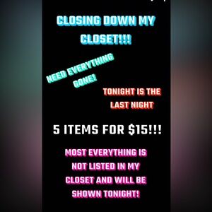 Come join me live tonight for the last time!! Listed and unlisted items!